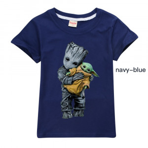 T-shirt Groot and Baby Yoda Blue cotton