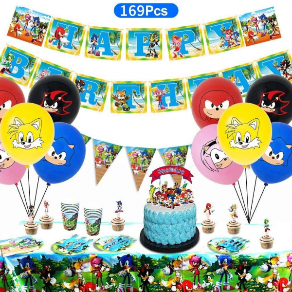 Dětské párty narozeninové dekorace set Sonic 169 kusů