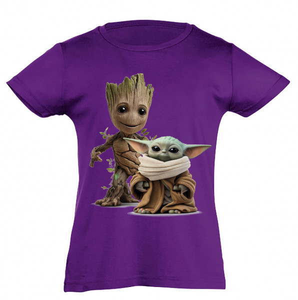 Koszulka dziewczęca Baby Yoda i Groot