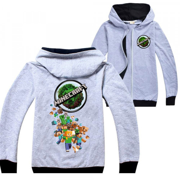 Minecraft Planet Gray Zipped Sweatshirt Jacket